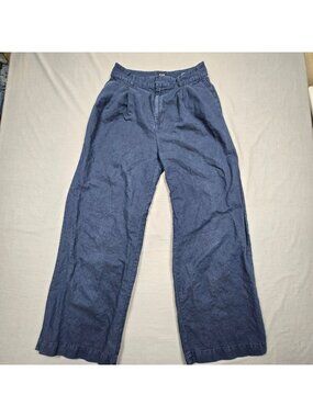 Gap Womens Size 6 Wide-Leg High Rise Pants Navy Linen Blend Chino Flowy Pleated